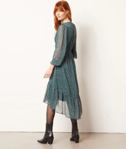 Langes Kleid Mit Print GRÜN -Damen mode Geschaft 653897733 a