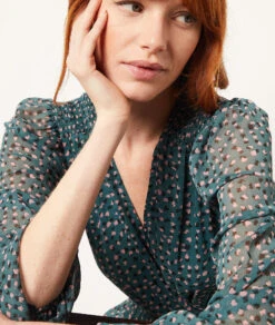 Langes Kleid Mit Print GRÜN -Damen mode Geschaft 653897733 b