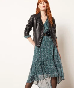 Langes Kleid Mit Print GRÜN -Damen mode Geschaft 653897733 c