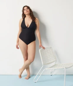 Badeanzug Mit Tiefem Dekolleté SCHWARZ 10 Badeanzug Mit Tiefem Dekolleté SCHWARZ -Damen mode Geschaft 653904705 b