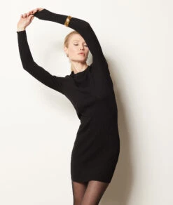 Kleid Aus Gripptem Strick SCHWARZ -Damen mode Geschaft 653910905 6