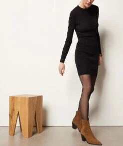 Kleid Aus Gripptem Strick SCHWARZ -Damen mode Geschaft 653910905 c