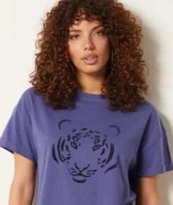 T-Shirt Mit Kurzen Ärmeln, 100 % Baumwolle PFLAUME 10 T-Shirt Mit Kurzen Ärmeln, 100 % Baumwolle PFLAUME -Damen mode Geschaft 653931015 b