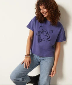 T-Shirt Mit Kurzen Ärmeln, 100 % Baumwolle PFLAUME 11 T-Shirt Mit Kurzen Ärmeln, 100 % Baumwolle PFLAUME -Damen mode Geschaft 653931015 c