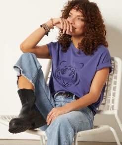 T-Shirt Mit Kurzen Ärmeln, 100 % Baumwolle PFLAUME