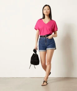 T-Shirt Mit Kurzen Ärmeln, 100 % Bio-Baumwolle FUCHSIA