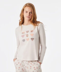 Langärmliges T-Shirt Mit Print BEIGE