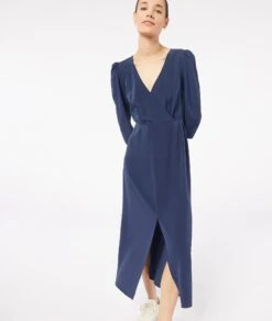 Langes Kleid Mit Schlitz MARINEBLAU