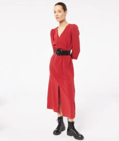 Langes Kleid Mit Schlitz GRANATROT