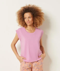 T-Shirt Mit Kurzen Ärmeln, 100 % Baumwolle ROSA -Damen mode Geschaft 653943070 c