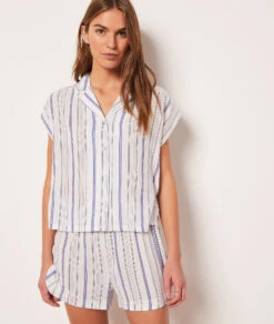 Gestreiftes Pyjamahemd ECRU -Damen mode Geschaft 653943480 6
