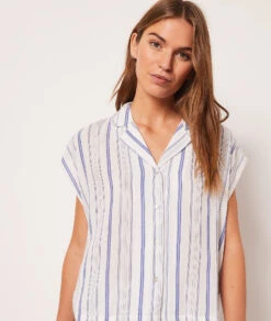 Gestreiftes Pyjamahemd ECRU -Damen mode Geschaft 653943480 c
