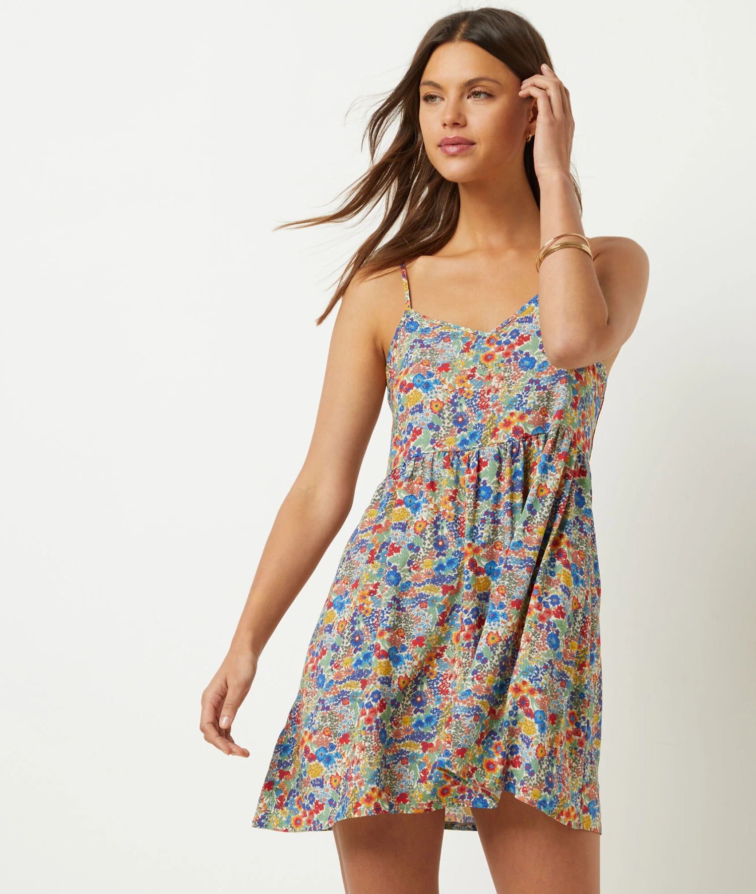 Fließendes Kleid Mit Schmalen Trägern Aus Liberty-Gewebe MEHRFARBIG 3 Fließendes Kleid Mit Schmalen Trägern Aus Liberty-Gewebe MEHRFARBIG