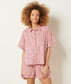Pyjamahemd Mit Print 100 % Baumwolle ROSA -Damen mode Geschaft 653954170 b