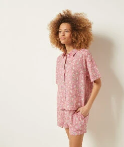 Pyjamahemd Mit Print 100 % Baumwolle ROSA -Damen mode Geschaft 653954170 c