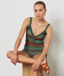 Top Aus Durchbrochenem Strick GRÜN 9 Top Aus Durchbrochenem Strick GRÜN -Damen mode Geschaft 653966040 c