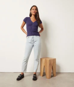 T-Shirt Mit Knöpfen MARINEBLAU -Damen mode Geschaft 653975425 6