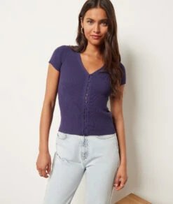 T-Shirt Mit Knöpfen MARINEBLAU