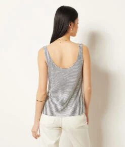 Gestreiftes Top Aus Leinenmischgewebe MARINEBLAU 8 Gestreiftes Top Aus Leinenmischgewebe MARINEBLAU -Damen mode Geschaft 653981980 a