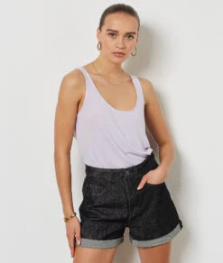 Top Aus Leinenmischgewebe LILA -Damen mode Geschaft 653982007 b