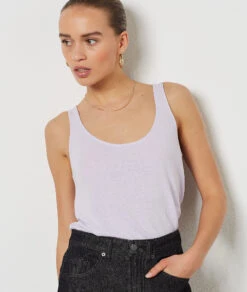 Top Aus Leinenmischgewebe LILA -Damen mode Geschaft 653982007 c