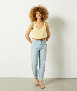 Top Aus Leinenmischgewebe HELLGELB -Damen mode Geschaft 653982050 6