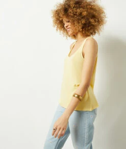 Top Aus Leinenmischgewebe HELLGELB -Damen mode Geschaft 653982050 c