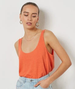 Top Aus Leinenmischgewebe TERRACOTTA 11 Top Aus Leinenmischgewebe TERRACOTTA -Damen mode Geschaft 653982064 c