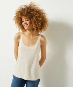 Top Aus Leinenmischgewebe BEIGE -Damen mode Geschaft 653982083 b