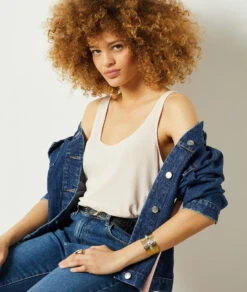 Top Aus Leinenmischgewebe BEIGE -Damen mode Geschaft 653982083 c