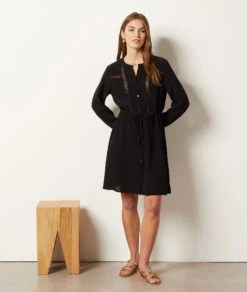 Geknöpftes Kleid SCHWARZ 9 Geknöpftes Kleid SCHWARZ -Damen mode Geschaft 653983905 6