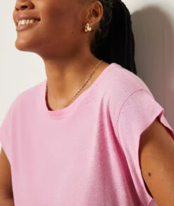 T-Shirt Aus Leinenmischgewebe HELLROSA -Damen mode Geschaft 653987071 b