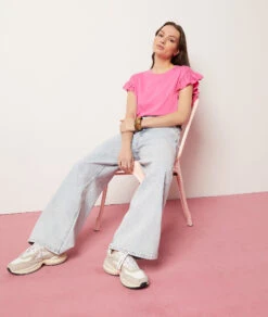 Weit Geschnittene Jeans, 100 % Baumwolle HIMMELBLAU -Damen mode Geschaft 653987220 c