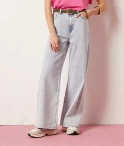 Weit Geschnittene Jeans, 100 % Baumwolle HIMMELBLAU