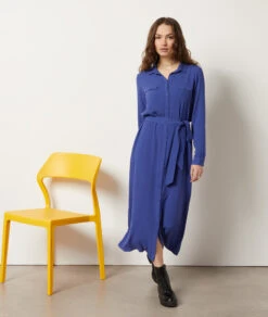 Langes Kleid Mit Bindegürtel PFLAUME -Damen mode Geschaft 653988015 6