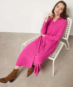 Langes Kleid Mit Bindegürtel FUCHSIA -Damen mode Geschaft 653988072 6