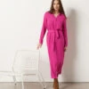 Langes Kleid Mit Bindegürtel FUCHSIA -Damen mode Geschaft 653988072 x