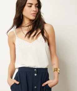 Caraco Mit Gestickten Details WEISS -Damen mode Geschaft 653988901 b