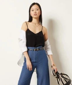 Caraco Mit Gestickten Details SCHWARZ 11 Caraco Mit Gestickten Details SCHWARZ -Damen mode Geschaft 653988905 c