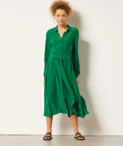 Langes Kleid Mit Bindegürtel SEEGRÜN -Damen mode Geschaft 653989040 6