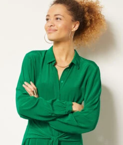 Langes Kleid Mit Bindegürtel SEEGRÜN -Damen mode Geschaft 653989040 b