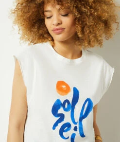 T-Shirt Mit Kurzen Ärmeln Und Print Sonne MARINEBLAU -Damen mode Geschaft 653990425 b