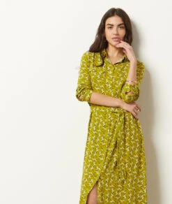 Langes Kleid Mit Bindegürtel GRÜN -Damen mode Geschaft 653991533 6