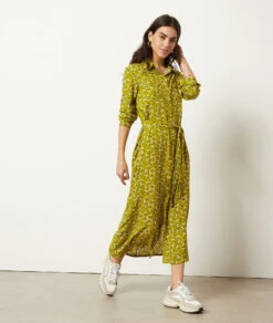 Langes Kleid Mit Bindegürtel GRÜN -Damen mode Geschaft 653991533 c