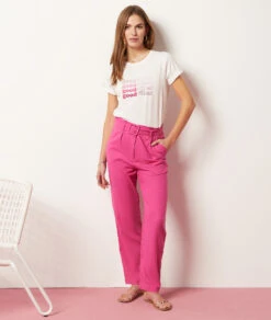 T-Shirt Mit Kurzen Ärmeln, 100 % Baumwolle ECRU -Damen mode Geschaft 653994580 6