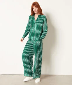 Gestreifte, Fließend Fallende Hose NILGRÜN -Damen mode Geschaft 653994940 c