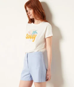 T-Shirt Mit Kurzen Ärmeln, 100 % Baumwolle SONNENGELB -Damen mode Geschaft 653995454 6