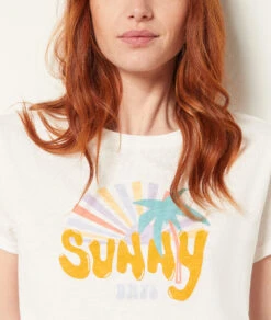 T-Shirt Mit Kurzen Ärmeln, 100 % Baumwolle SONNENGELB -Damen mode Geschaft 653995454 b