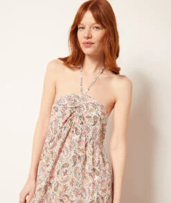 Langes Kleid Aus Leinenmischgewebe KORALLE -Damen mode Geschaft 653995767 6