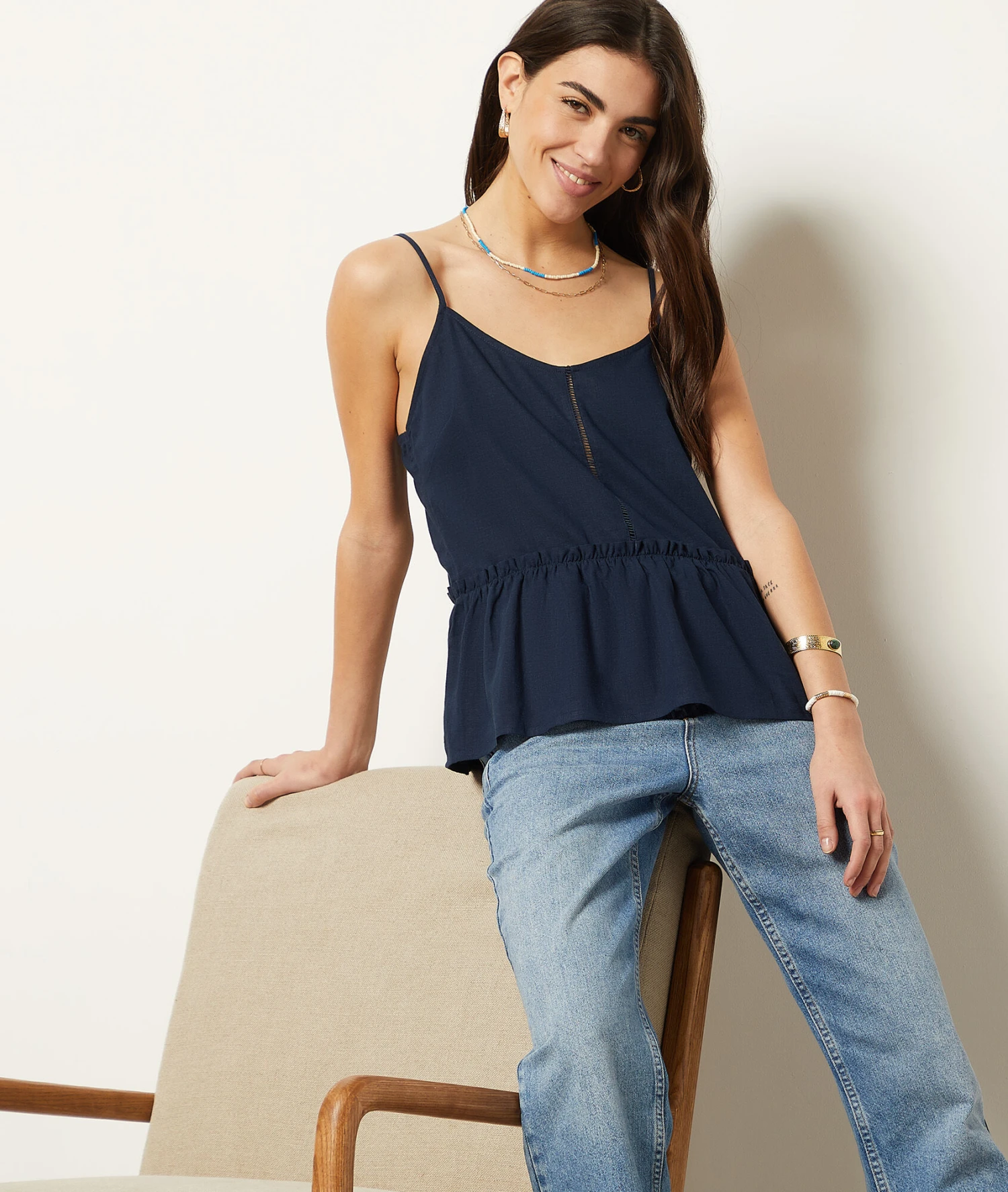 Caraco Aus Leinenmischgewebe MARINEBLAU 3 Caraco Aus Leinenmischgewebe MARINEBLAU